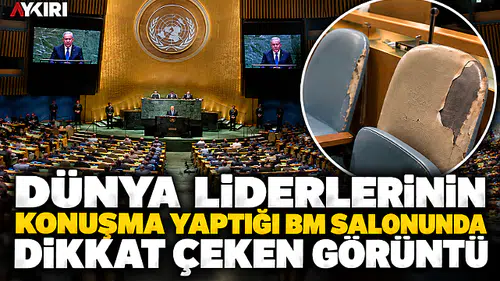 Dünya liderlerinin konuşma yaptığı BM salonunda dikkat çeken görüntü