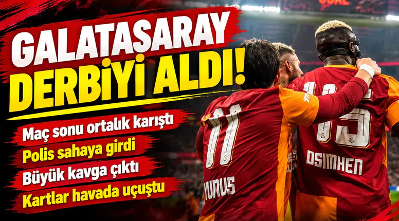 Galatasaray derbiyi kazandı, saha karıştı! Oyuncular birbirine girdi...