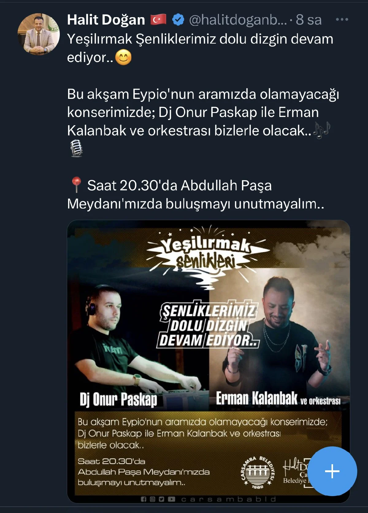 Samsun Çarşamba Belediye'sinden Eypio konserine veto! Başkan tepkilere dayanamadı!