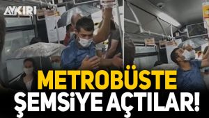 Metrobüste şemsiye ile yolculuk yaptılar