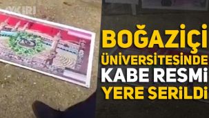 Boğaziçi Üniversitesi'nde Kabe provokasyonu, LGBT'nin açık hava sergisinde Kabe resmi yere serildi, üzerine LGBT bayrağı eklendi