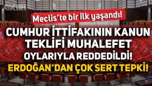 Cumhur İttifakı Meclis'e gelmedi, kanun muhalefetin oylarıyla reddedildi
