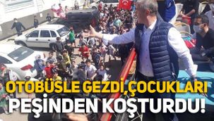 Gaziantep'in Şahinbey ilçe Belediye Başkanı, otobüsle gezip çocukları peşinden koşturdu, izdihama neden oldu