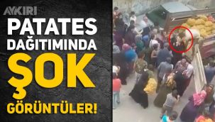 Gaziantep'teki patates dağıtımında şok görüntüler: İzdiham çıktı, görevli çocuğu darp etti