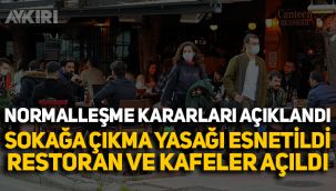 Erdoğan yeni normalleşme kararlarını açıkladı: Sokağa çıkma yasağının saati değişti, restoran ve kafeler açıldı