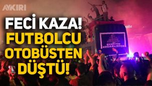 Kocaelispor'un şampiyonluk kutlamasında futbolcu üstü açık otobüsten düştü!