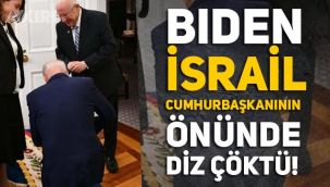 Biden, İsrail Cumhurbaşkanının önünde diz çöktü