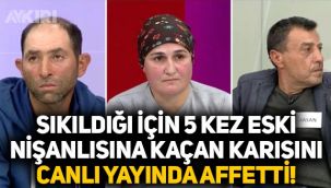 Sıkıldığı için 5 kez eski nişanlısına kaçan karısını canlı yayında affetti