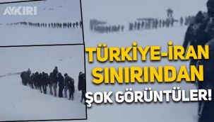 Van-İran sınırından yeni görüntüler: Yüzlerce kaçak, karlı havada Türkiye'ye doğru ilerliyor!