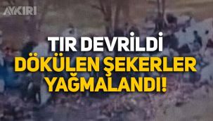 Şanlıurfa'da devrilen tırdan dökülen şeker ve çikolatalar böyle yağmalandı!