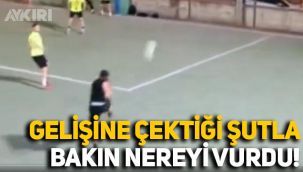 Halı sahada gelişine çektiği şutla 4 kattaki balkonu vurdu