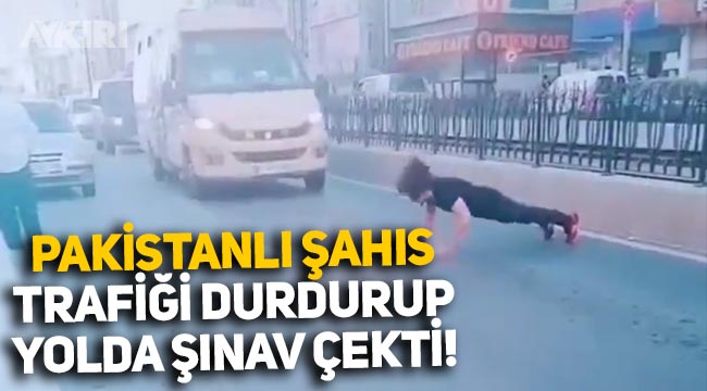 İstanbul'da yabancı uyruklu şahıs, trafiği durdurarak yol ortasında şınav çekti