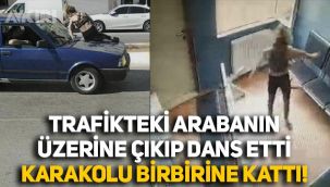 İstanbul Sultanbeyli'de ilginç anlar: Arabanın üstünde dans etti, karakolu birbirine kattı
