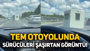 İstanbul TEM otoyolunda sürücüleri şaşırtan görüntü: Yolun ortasına konteyner düştü