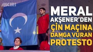 Meral Akşener ve İYİ partilililer, Çin-Türkiye maçında Doğu Türkistan bayrağı açarak, Bozkurt yaptı