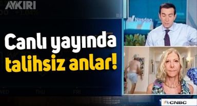 CNBC canlı yayınında talihsiz anlar: Ekranın önünden böyle geçti