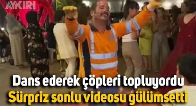 Aksaray'da dans ederek çöpleri toplayan temizlik işçisi, düğünde şov yaptı