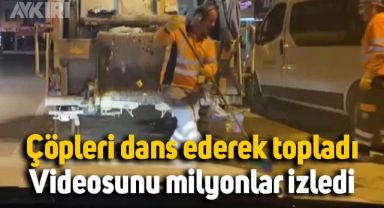 Aksaray'da dans ederek çöpleri toplayan temizlik işçisinin videosu milyonlarca kez izlendi