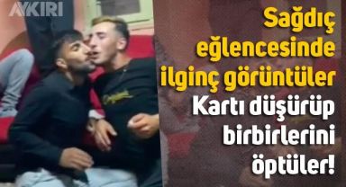 Bayburt'taki sağdıç eğlencesinden ilginç görüntüler, erkekler dudaktan birbirini öptü