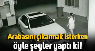 Otoparktan çıkmak isteyen sürücünün arabasını uçurumdan düşürdüğü anlar