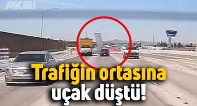Otoyolda trafiğin ortasına uçak düştü, o anlar saniye saniye görüntülendi