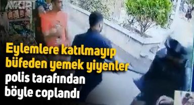 İran'da Mahsa Amini için eylemlere katılmayıp büfeden yemek yiyenler, polis tarafından böyle coplandı