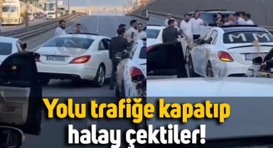 İstanbul'da düğün konvoyu yolu trafiğe kapatıp halay çekti