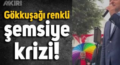 Süleyman Soylu'nun konuşması sırasında gökkuşağı renkli şemsiye açan adama müdahale edildi