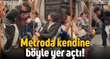 Ayakta kaldı, metroda kendine böyle yer açtı