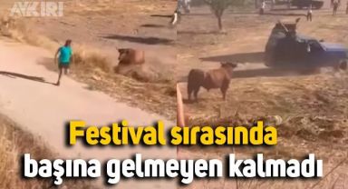Boğadan kaçmaya çalıştı, başına gelmeyen kalmadı