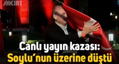 Canlı yayın kazası: Süleyman Soylu'nun üzerine bayrak düştü