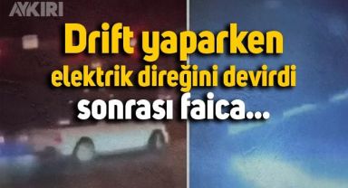 Drift yapan araç elektrik direğini devirdi