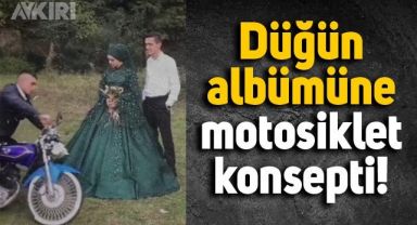 Düğün albümüne dahil edilen motosiklet, ortaya ilginç görüntüler çıkardı