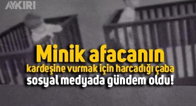 Kardeşine vurmak için beşiğini kaydıran ufaklık sosyal medyada gündem oldu