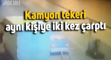 Motorcuya çarpan kamyon tekeri, geri dönüp ikinci kez çarptı