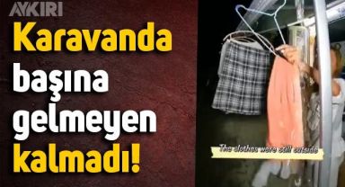 Yağmurlu havada karavanda yaşadıklarını böyle kaydetti