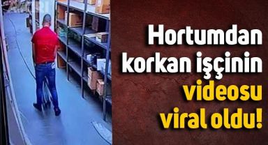 Yuvarladığı hortumdan korkan fabrika çalışanının görüntüleri viral oldu