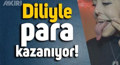 Dilinin uzunluğu ile ilgili video çeken kadın