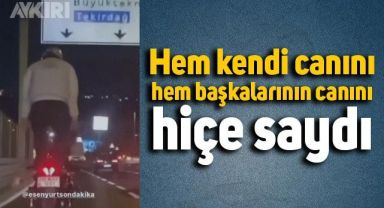 Esenyurt'ta motor sürücüsünün tehlikeli hareketleri kameralara yansıdı