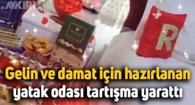 Gelin ve damat için hazırlanan yatak odasının görüntüsü dikkat çekti