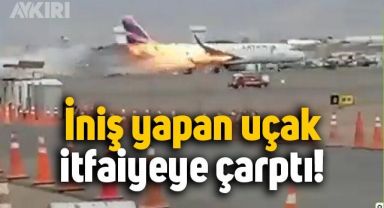 Havaalanına iniş yapan uçak, itfaiye aracına çarptı