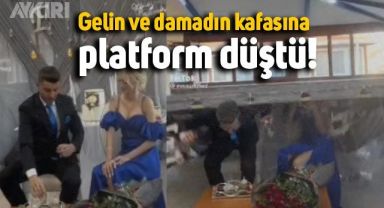 Kız isteme merasiminde gelin ve damadın kafasına platform düştü