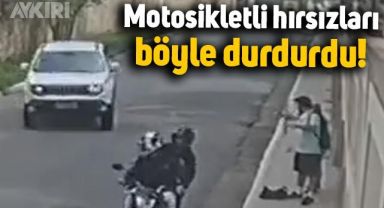Motosikletli hırsızları arabayla çarparak durdurdu