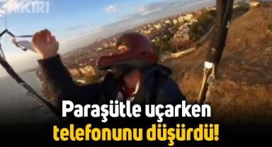 Paraşütle uçarken cep telefonundan canlı yayın açmak isteyen vatandaşın talihsiz anları