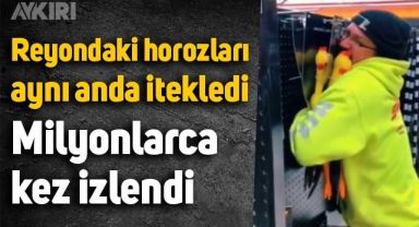 Reyondaki oyuncak horozları itekleyen adamın görüntüleri
