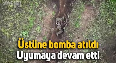 Rus asker, üzerine bomba atılmasına rağmen siperde uyumaya devam etti