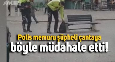 Ümraniye'de polis memurunun şüpheli çantaya müdahale ettiği anlar