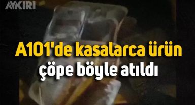 A101'de kasalarca ürün çöpe böyle atıldı, o anları telefonuyla kaydetti