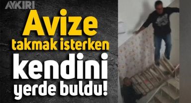 Avize takmaya çalışan ustanın düştüğü anlar