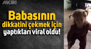 Babasının dikkatini çekmek isteyen şirin bebeğin yaptıkları
